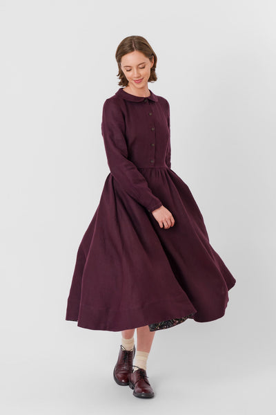 Classic Dress, Long Sleeve, Twill Linen, Royal Grape#color_royal-grape