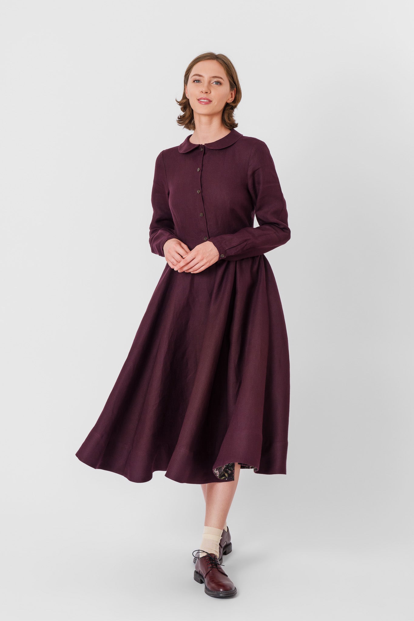 Classic Dress, Long Sleeve, Twill Linen, Royal Grape#color_royal-grape
