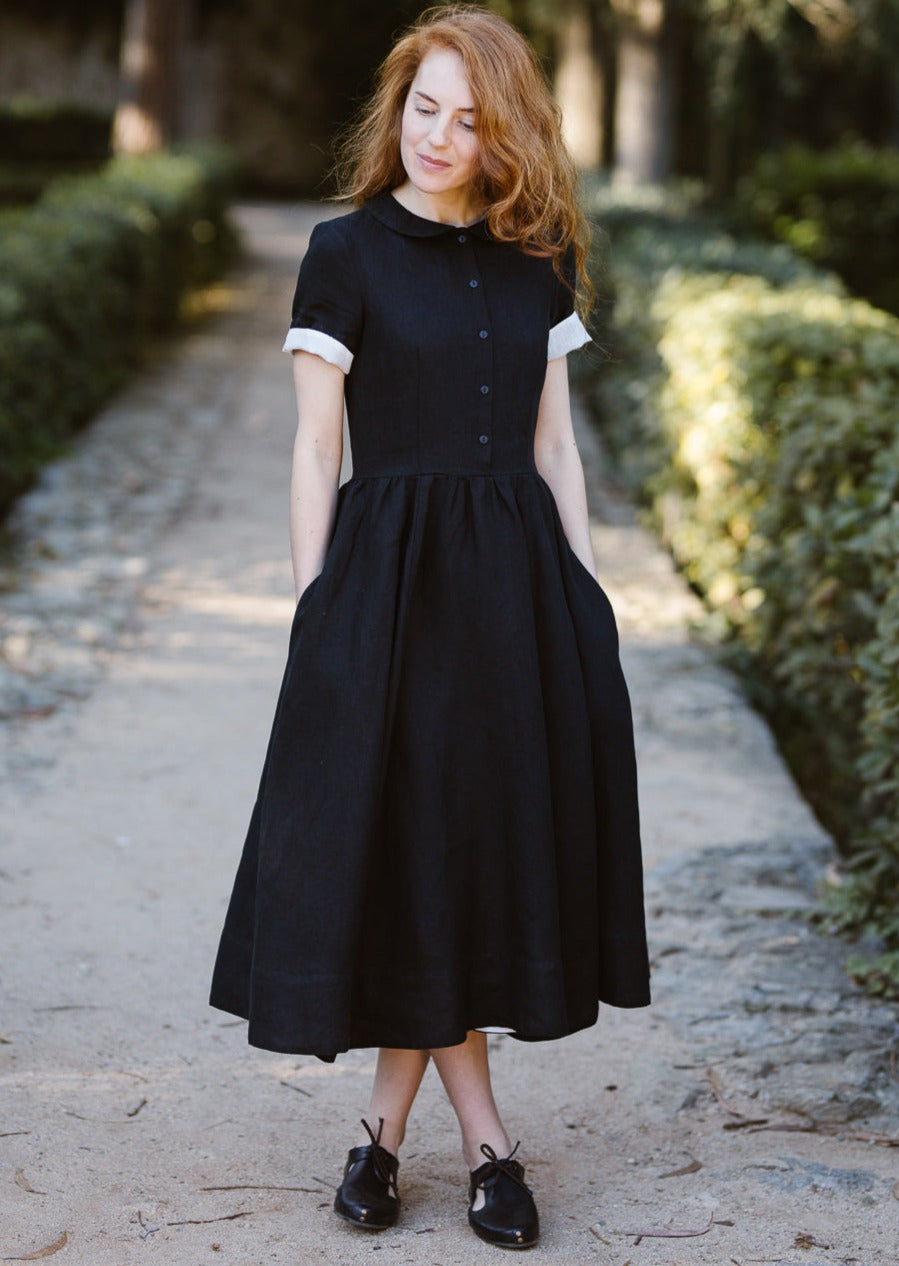 Classic Dress, Short Sleeve, Black Pansy#color_black-pansy