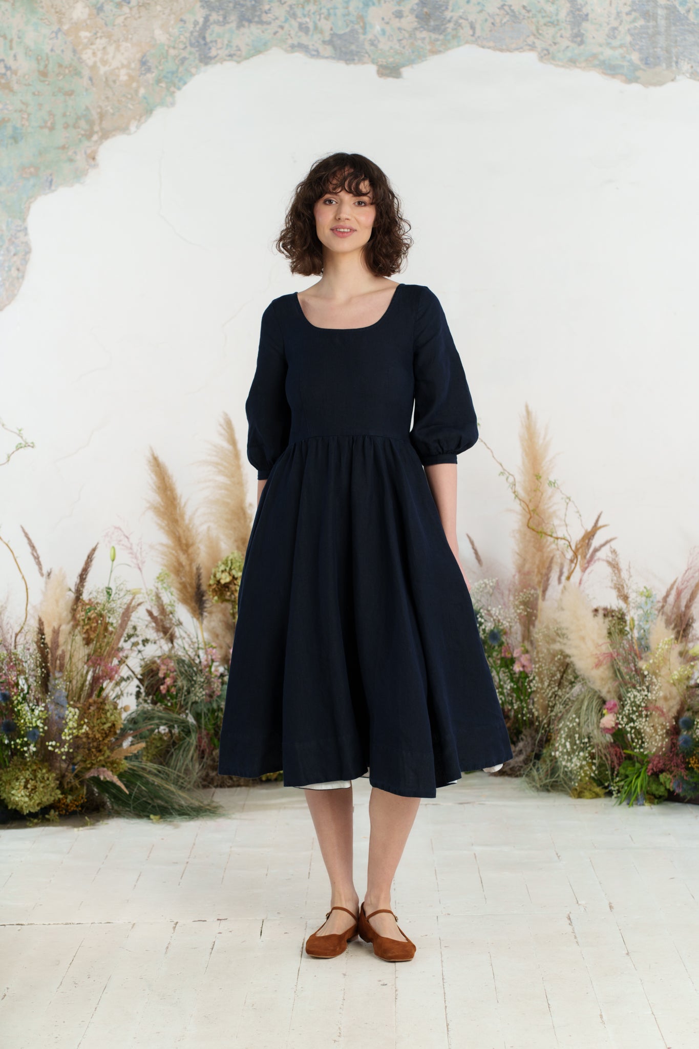 Carmen Dress, 3/4 Sleeve, Night Navy
#color_night-navy