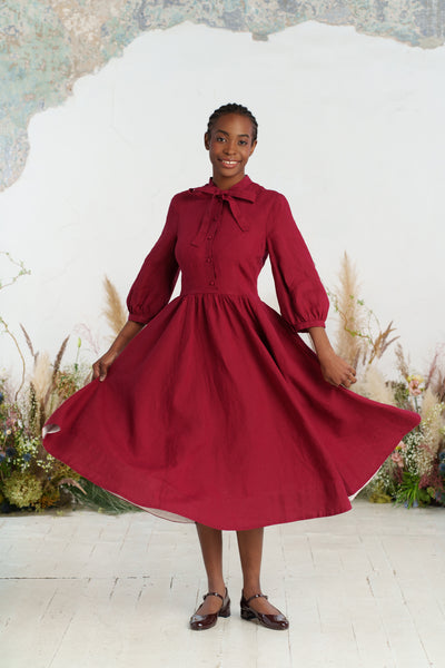 Jasmine Dress, 3/4 Sleeve, Marsala Red
#color_marsala-red