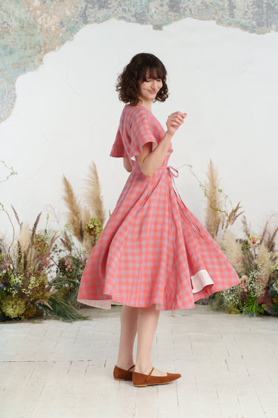 Wrap Dress, Butterfly Sleeve, Pink Gingham
#color_pink-gingham