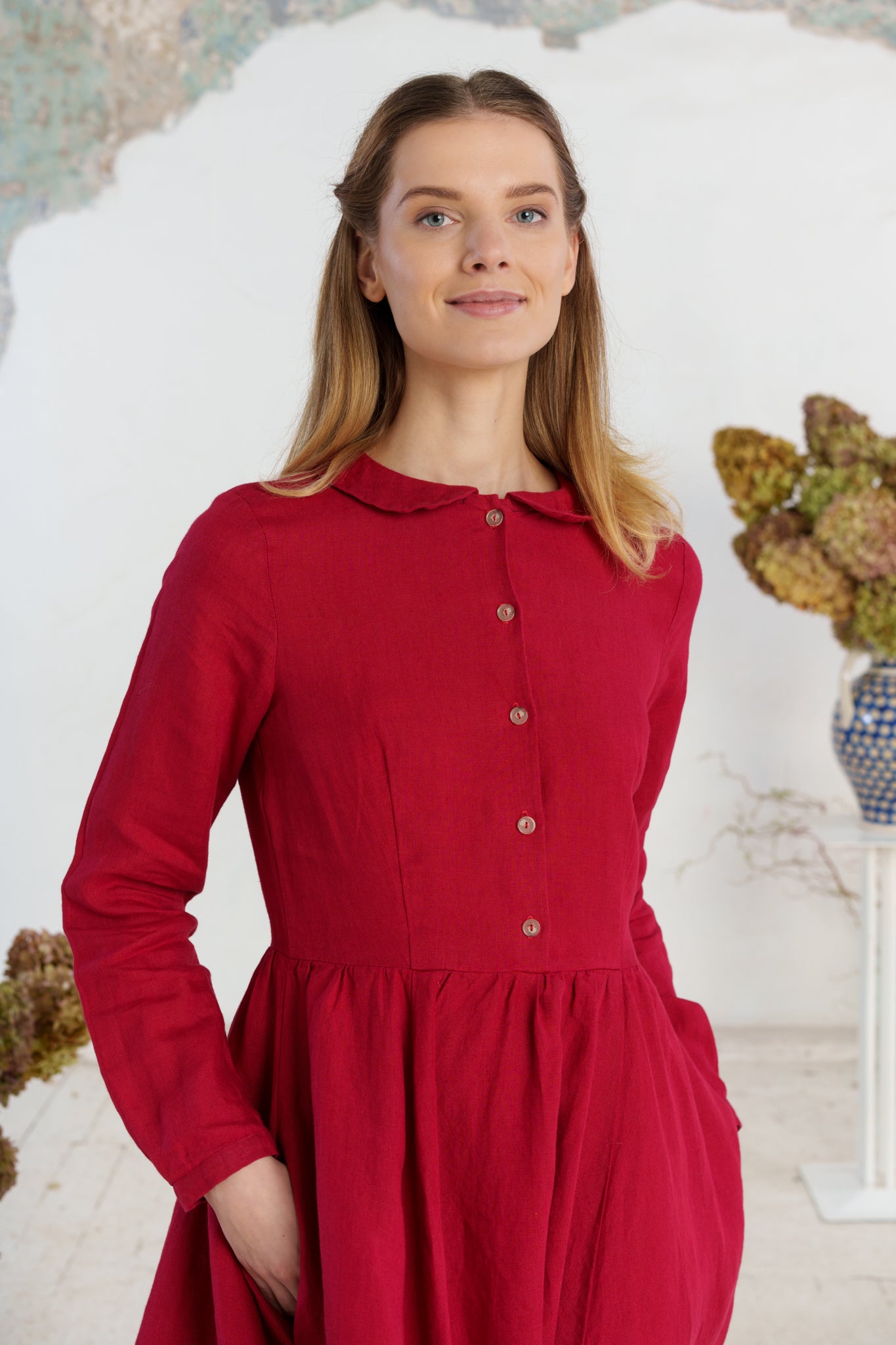 Classic Dress, Long Sleeve, Red Poppy#color_red-poppy