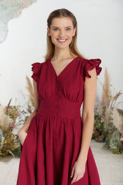 Diane Dress, Ruffle Sleeve, Marsala Red
#color_marsala-red