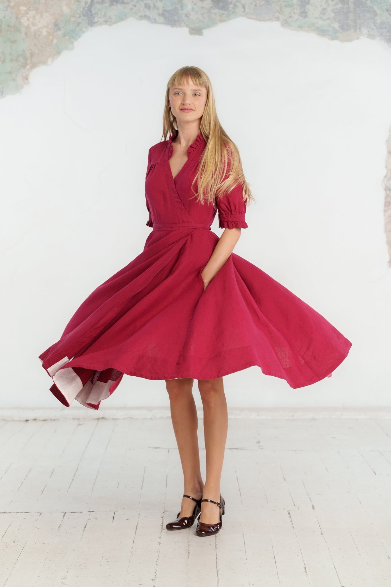 Darcy Dress, Short Sleeve, Marsala Red#color_marsala-red