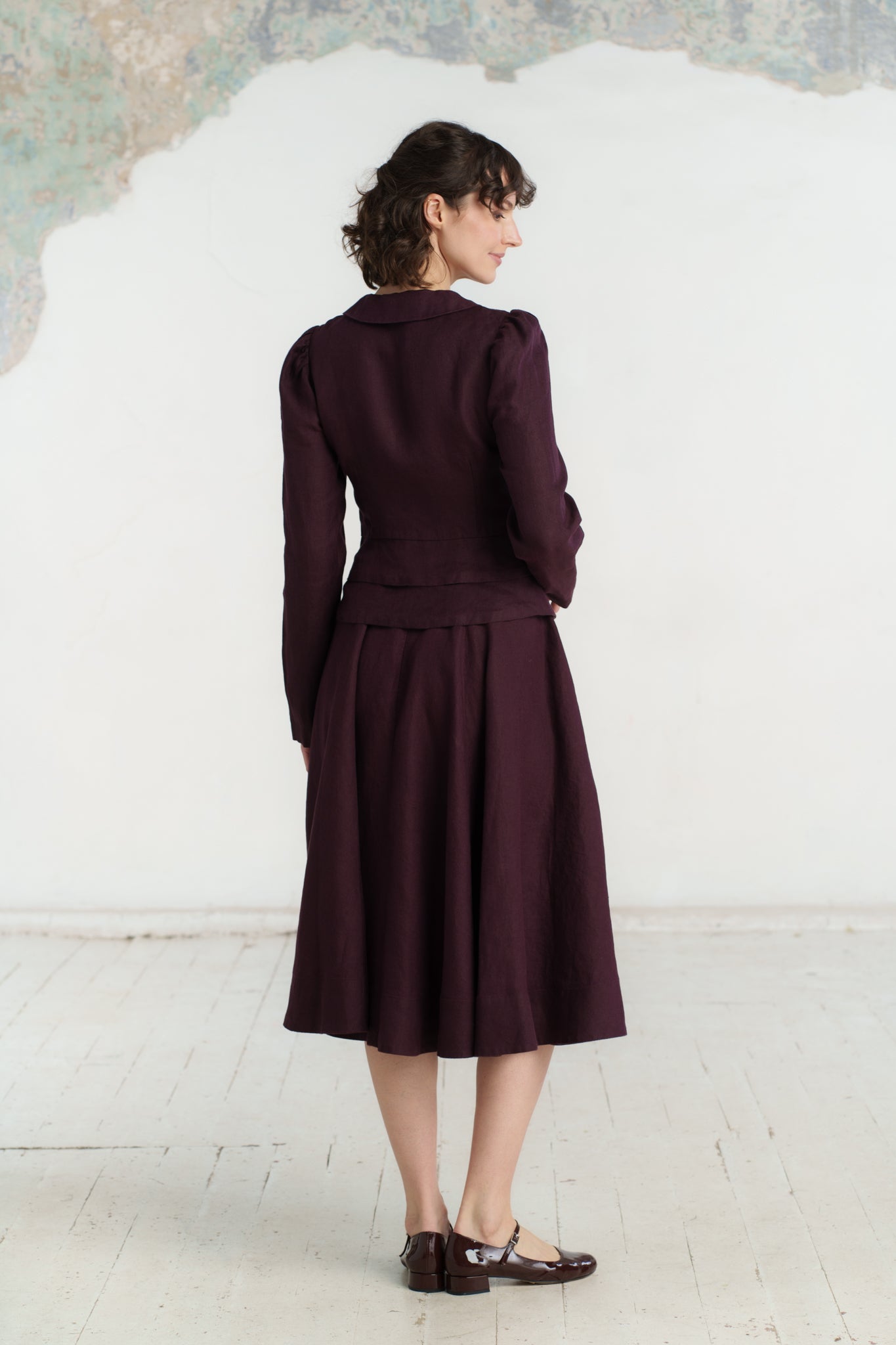 Elizabeth Coat, Long Sleeve, Twill Linen, Royal Grape#color_royal-grape