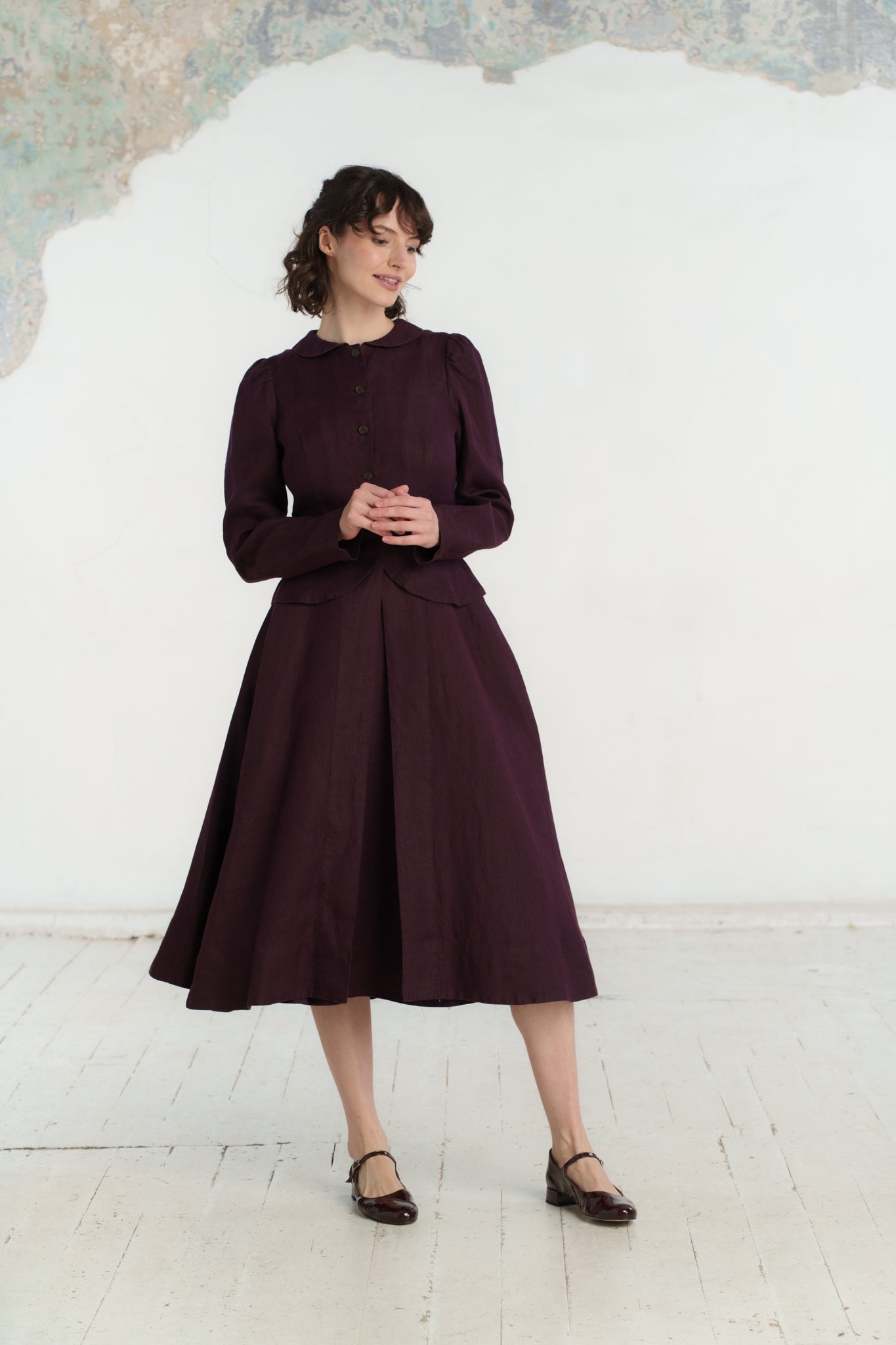 Elizabeth Coat, Long Sleeve, Twill Linen, Royal Grape#color_royal-grape
