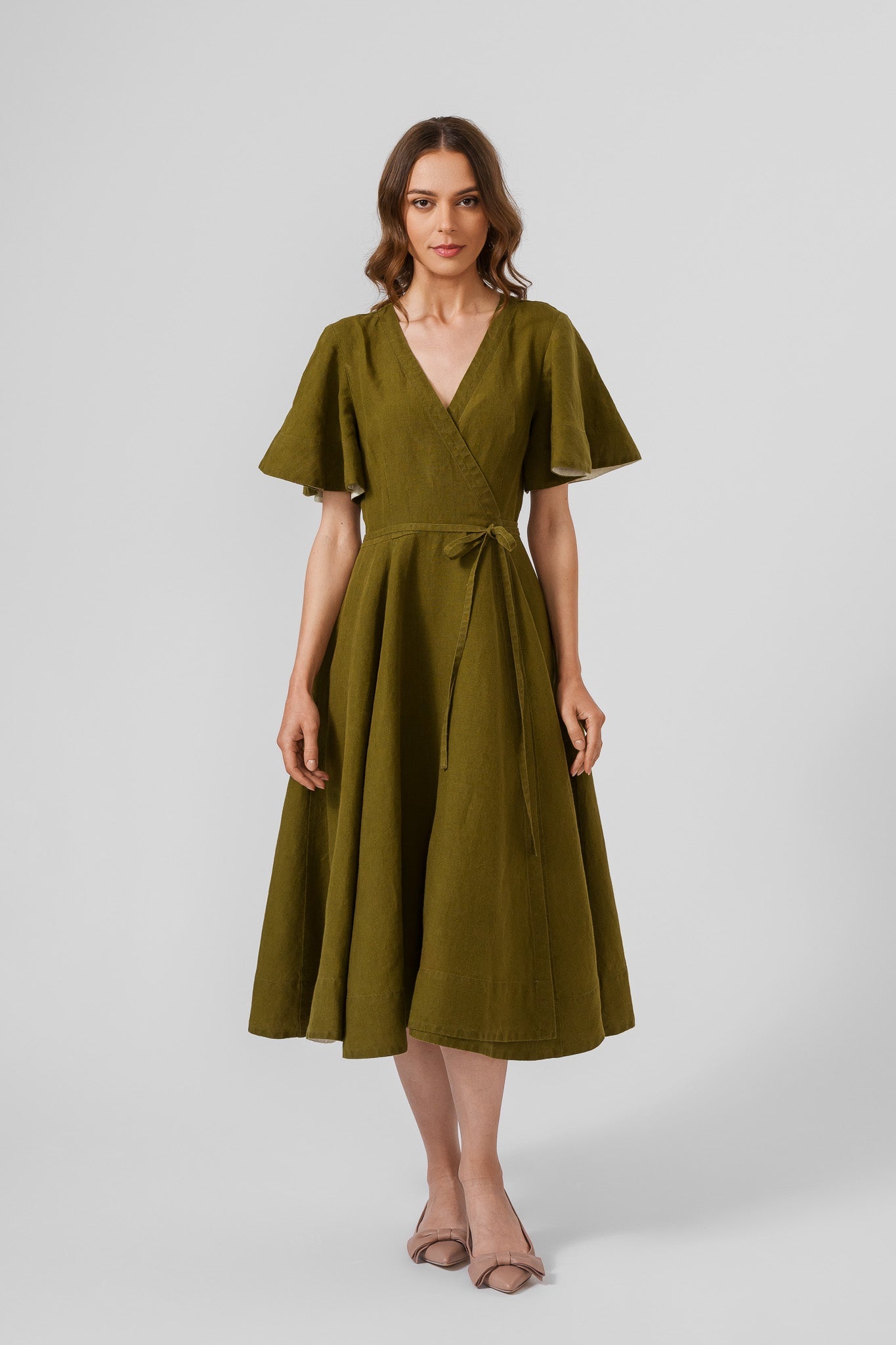 Wrap Dress, Butterfly Sleeve, Rosemary Green#color_rosemary-green