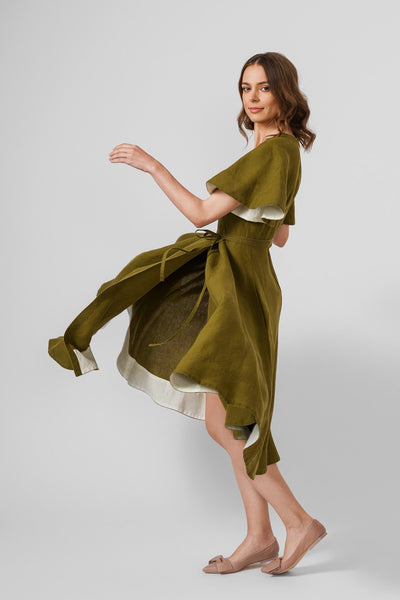 Wrap Dress, Butterfly Sleeve, Rosemary Green#color_rosemary-green