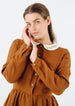 Classic Dress with Embroidered Golden Fields Collar, Long Sleeve, Warm Brown#color_warm-brown