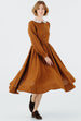 Classic Dress with Embroidered Hazelnut Collar, Long Sleeve, Warm Brown#color_warm-brown