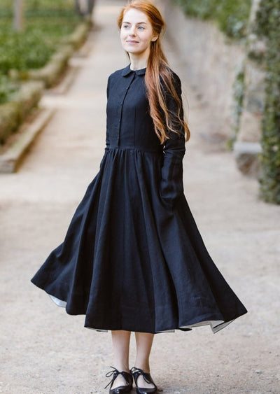 Classic Dress, Long Sleeve, Black Pansy#color_black-pansy