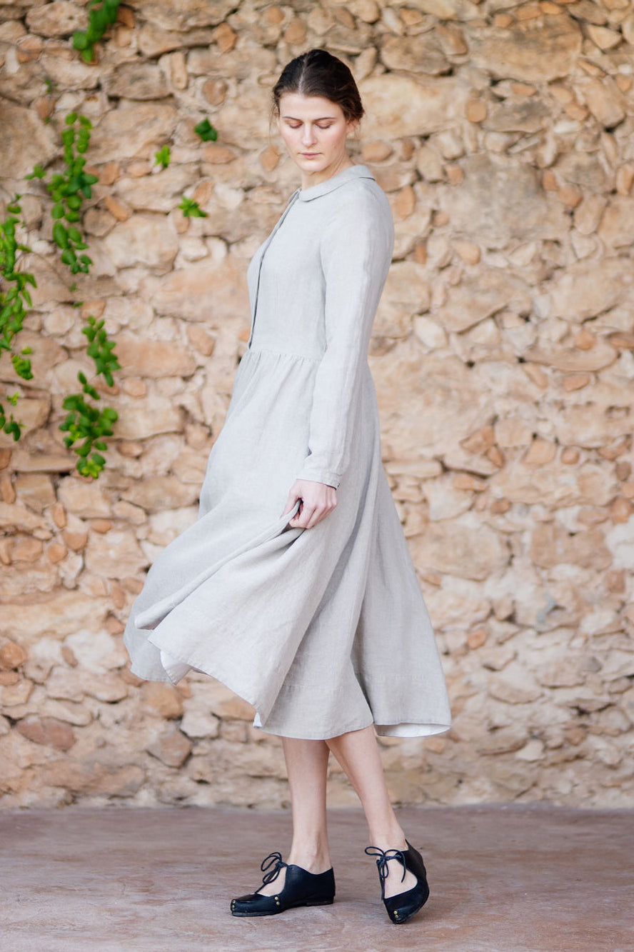 Classic Dress, Long Sleeve, Natural Linen#color_natural-linen