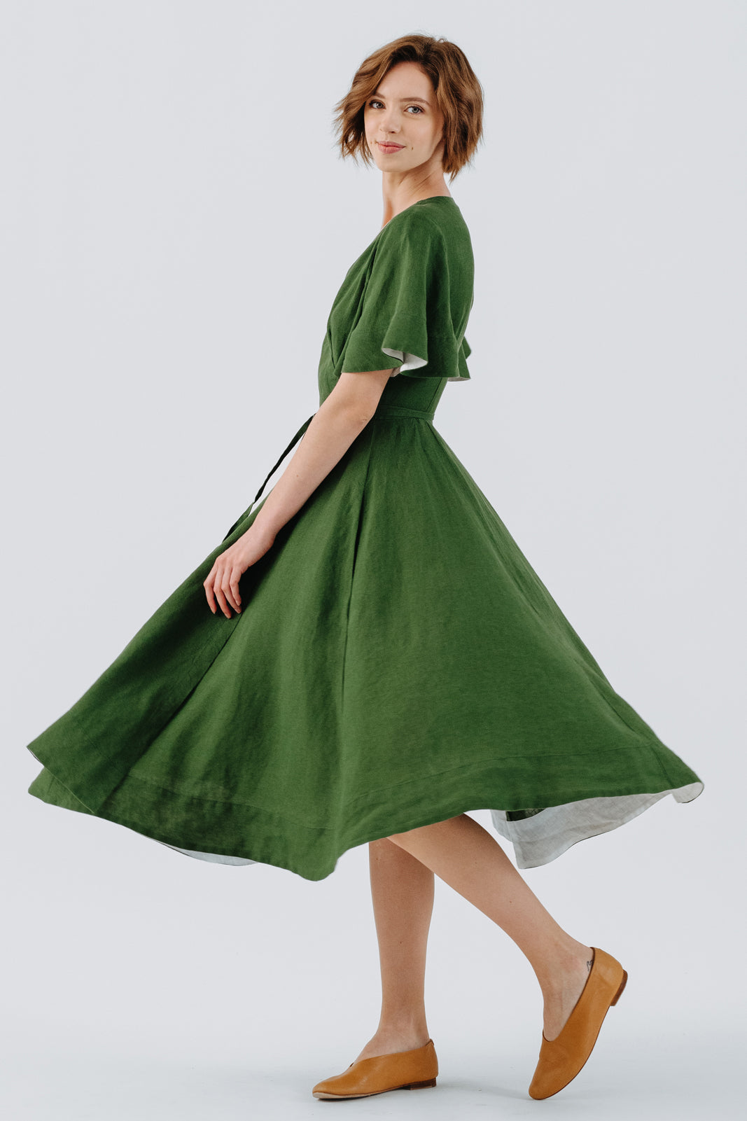 Wrap Dress, Butterfly Sleeve, Emerald Green#color_emerald-green